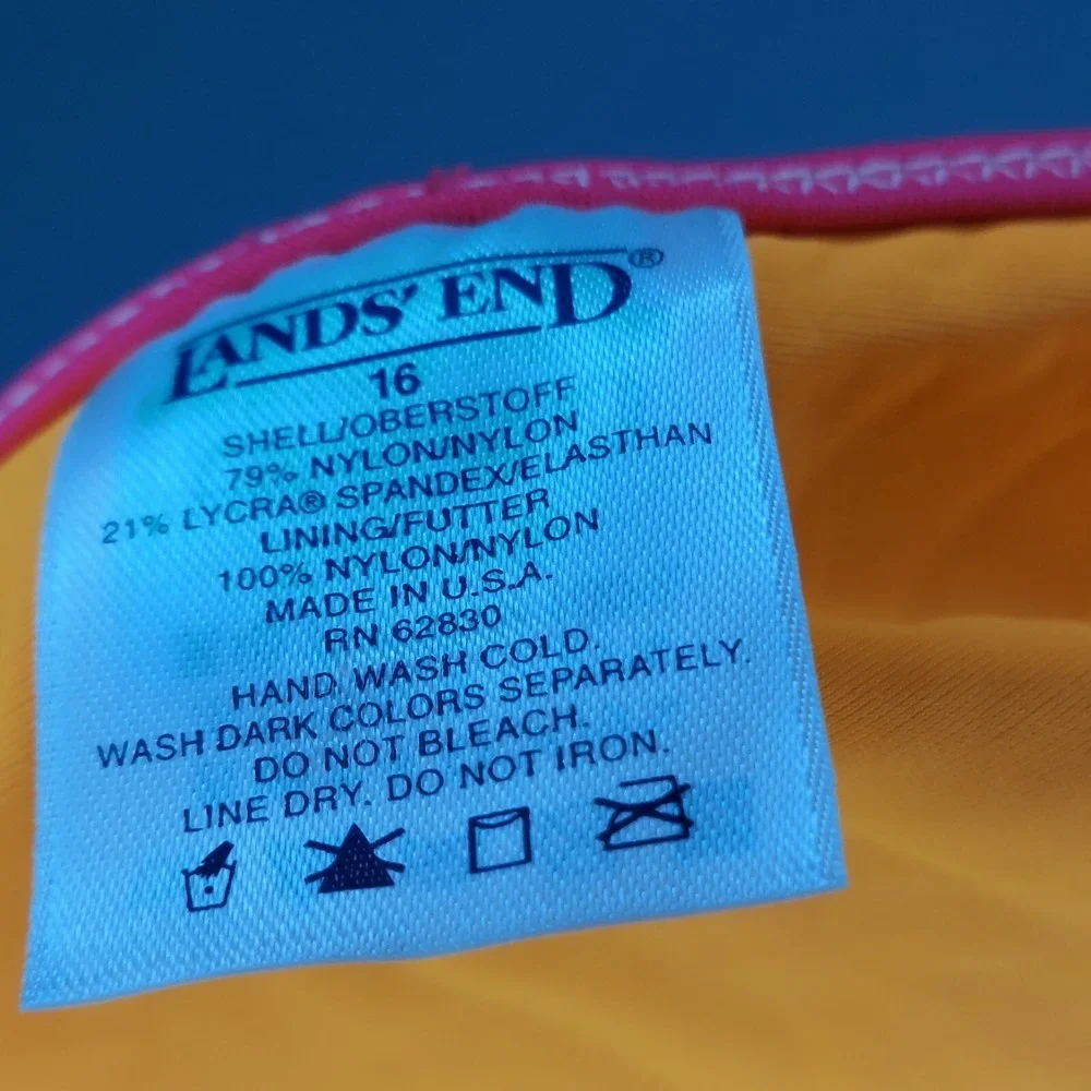 Lands End Swimsuit Girls 16 Tankini Two-Piece Set Orange Pink Stretch Scoop Neck
